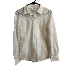 Ariat Fitted Women's Longsleeve Off White Lace Pearl Snap Collared Western Shirt